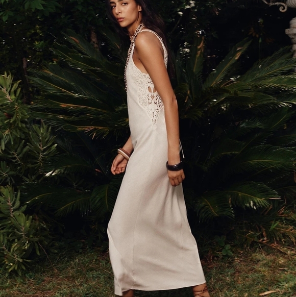 Zara Linen Crochet Midi Dress - Picture 2 of 9